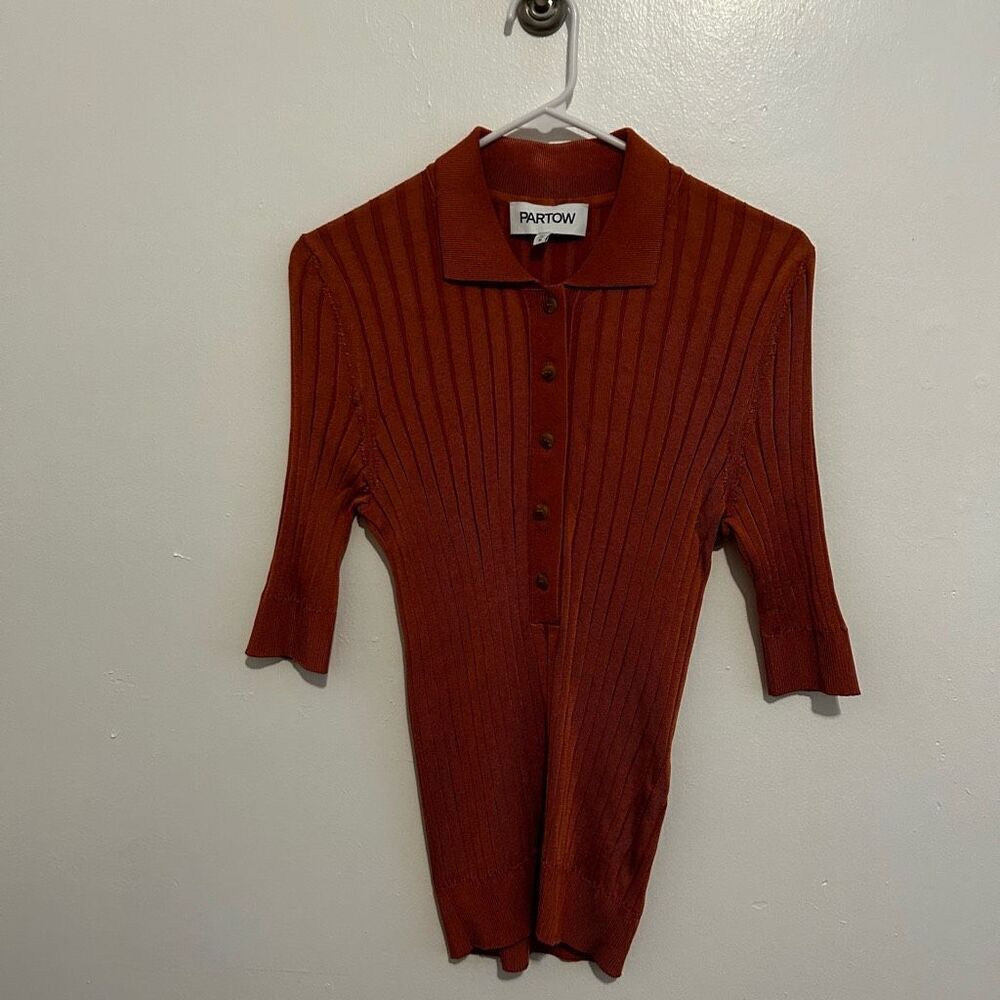 Partow Rust Orange Hendrix Ribbed Short Sleeve Polo Collared Size M Italy